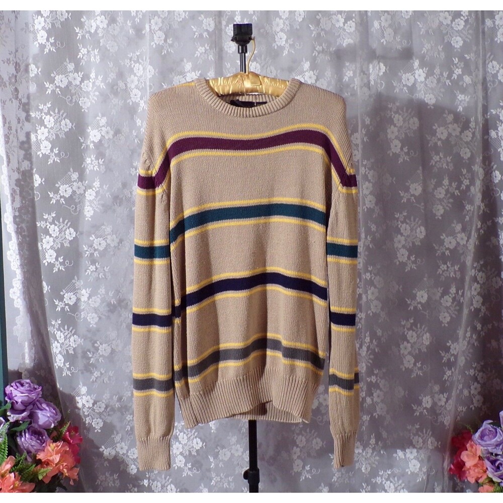 Vintage 90s Striped Sweater Size Medium 1990s Grunge Kurt Cobain Rustic Cabin